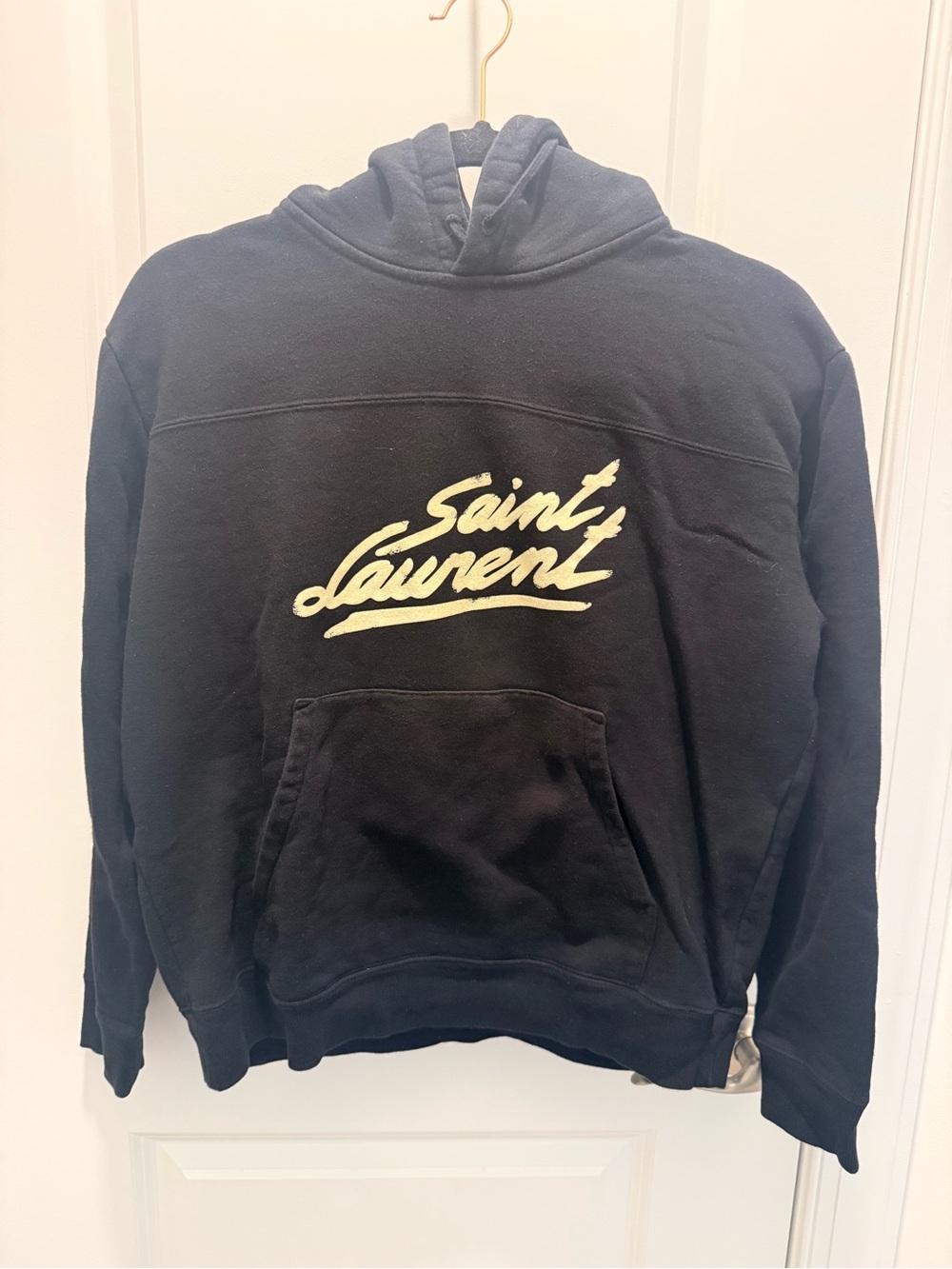 Saint Laurent Paris Script Logo Hoodie Black Size L (Fits Small/Medium) - Picture 2 of 5